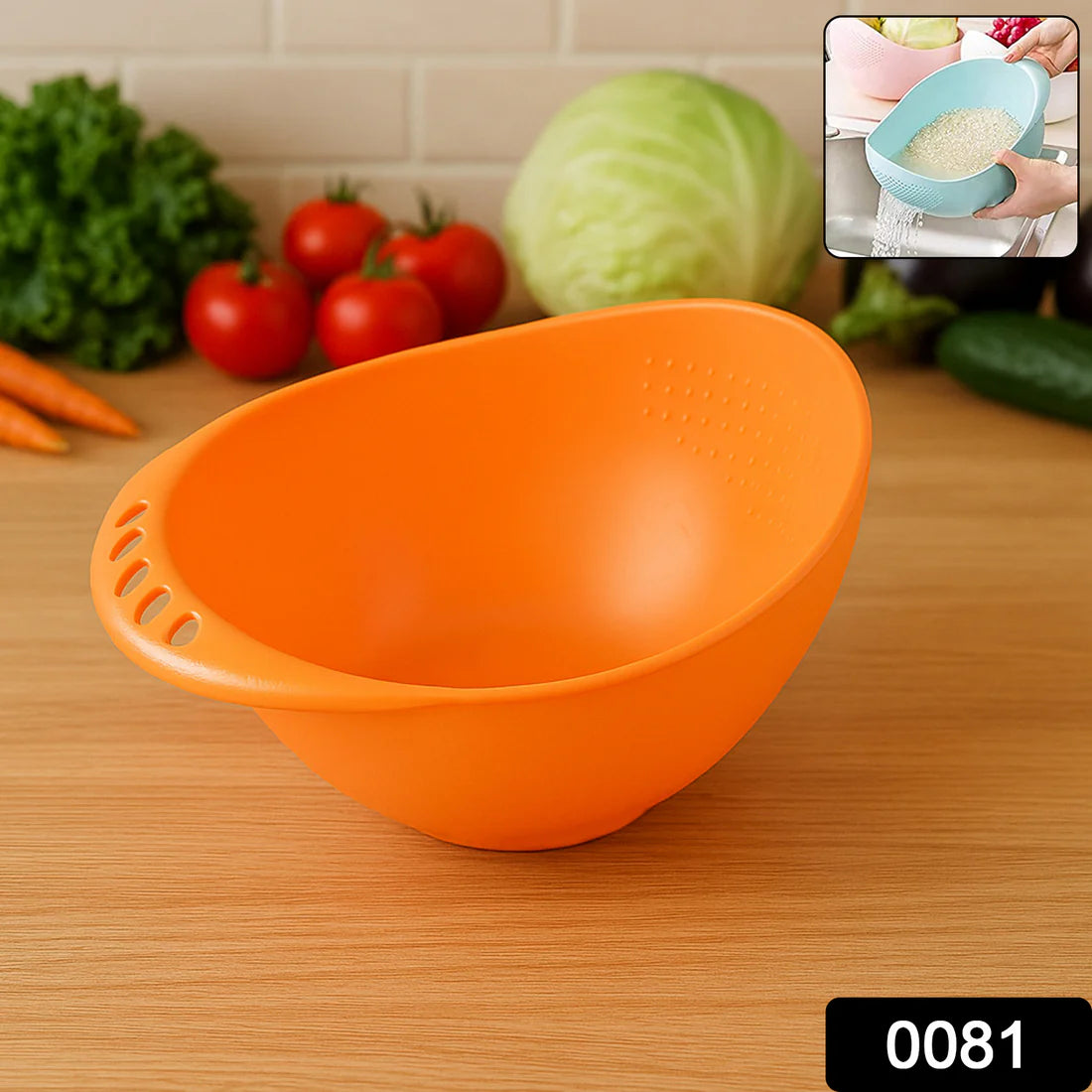 0081 Virgin Rice Bowl Durable Plastic Strainer Water Strainer Vegetable Fruits Washing Bowl