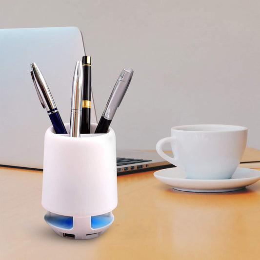 12890 Multifunctional 4 Compartment Pen Holder With Bluetooth Speaker 5 W Bluetooth Speaker Laptop  Desk Speaker  Table Lamp  Night Lamp Smart Color Changing Pen Stand Wireless Bluetooth Speaker