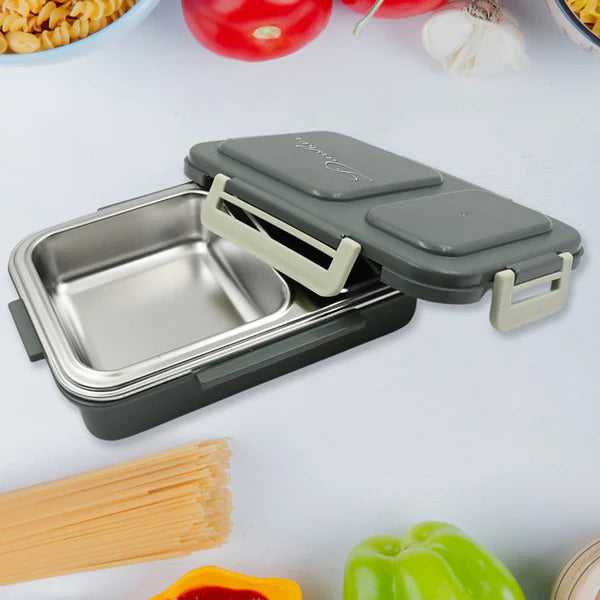 5583 Miracle Quick Lock Leak Proof 2 Compartment Stainless Steel Lunch Box Inner Plate Reusable Microwave Freezer Safe Lunch Box Trendy Thermal Insulation Leak Proof For Office Vacuum Tiffin Box For Boys  Girls  School  Office Women And Men