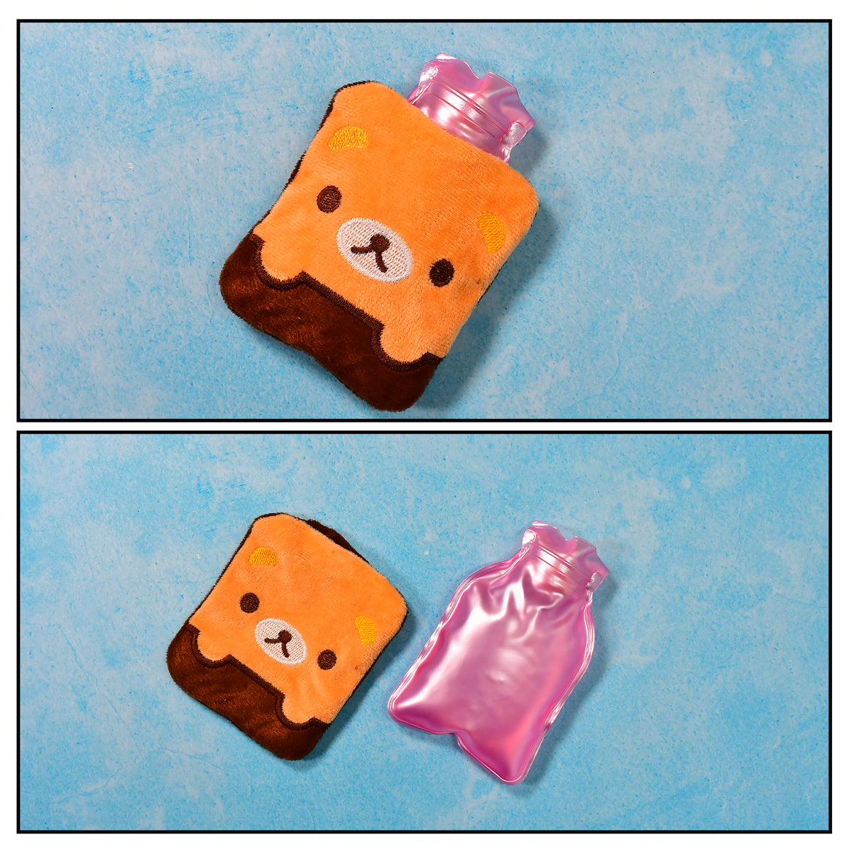 6527 Brown Panda Print Small Hot Water Bag With Cover For Pain Relief Neck Shoulder Pain And Hand Feet Warmer Menstrual Cramps.