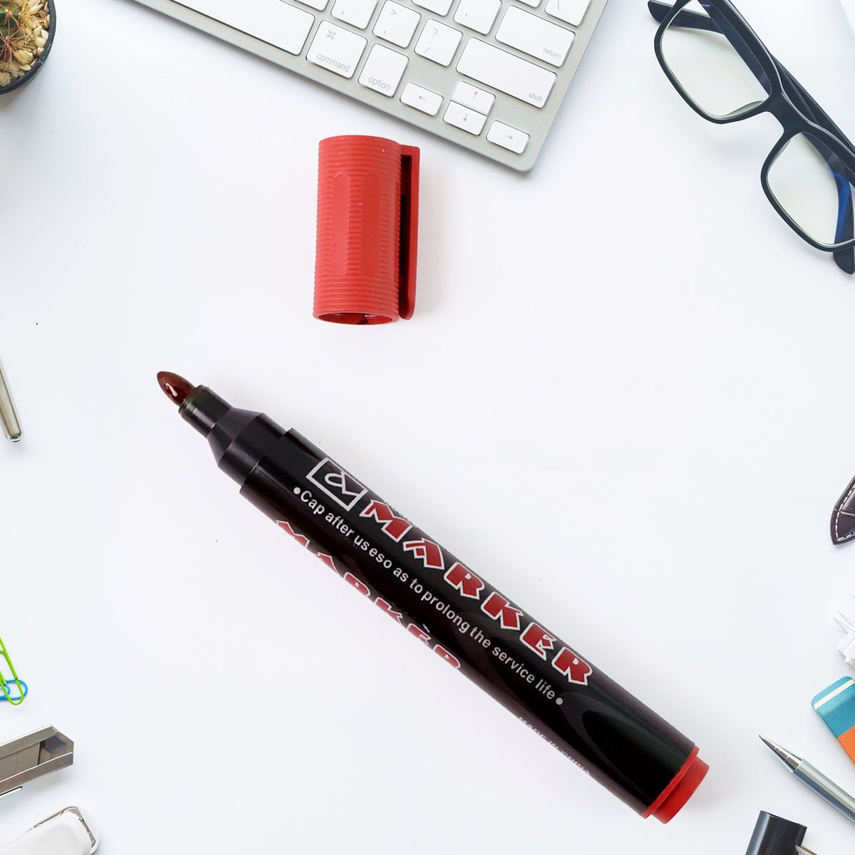 Premium Permanent Red Marker Pen Set (12 Pcs Set)