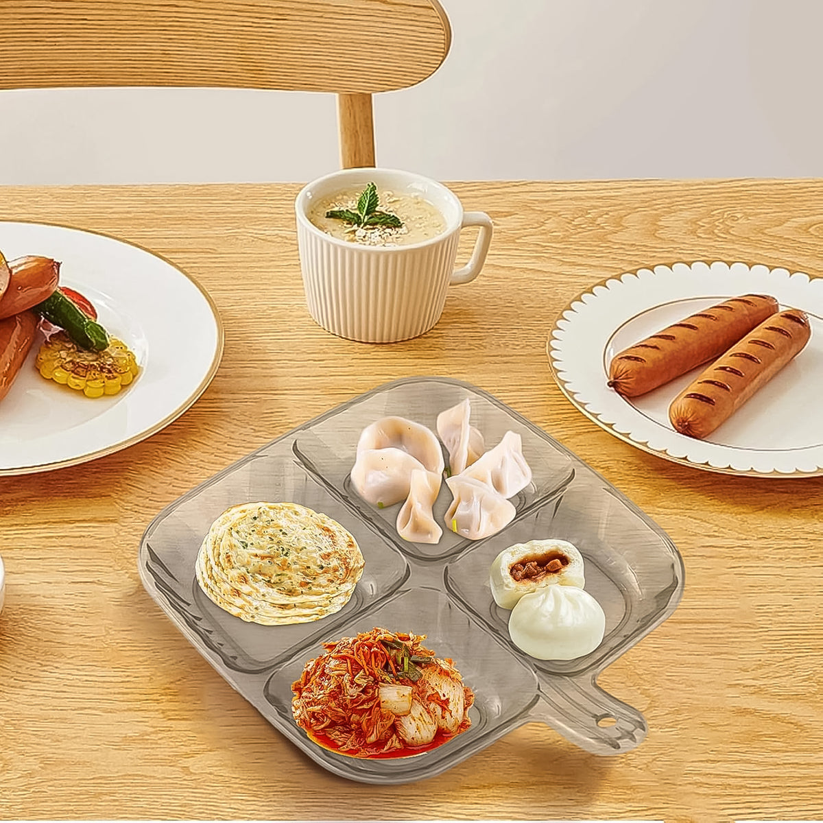 Plastic Kitchen Trays For Serving (4 Compartment  1 Pc)