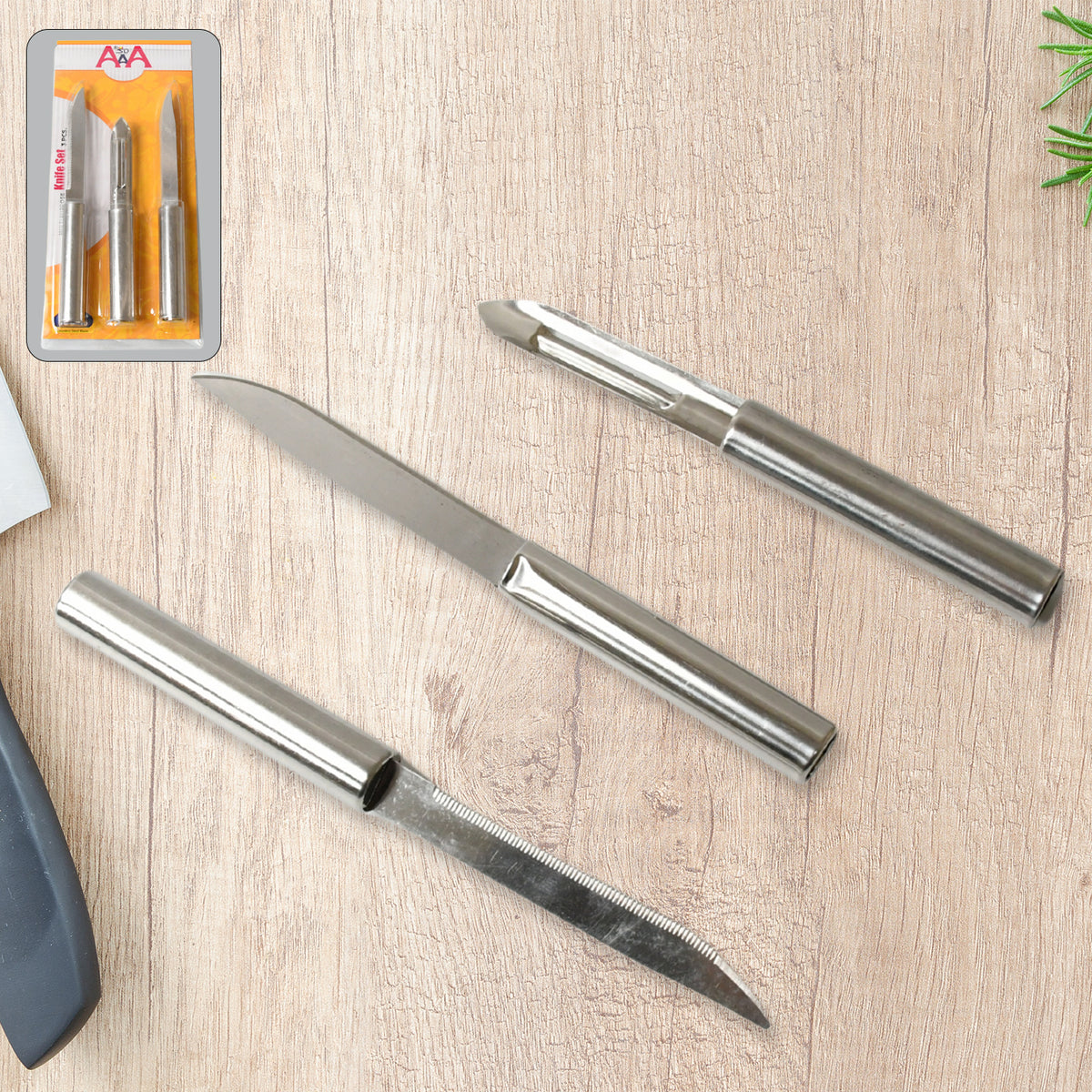8243 Stainless Steel Multipurpose Sharp Cutting Knife With Non-slip Handle For Fruit Meat And Vegetable Chopping (Pack Of 3)
