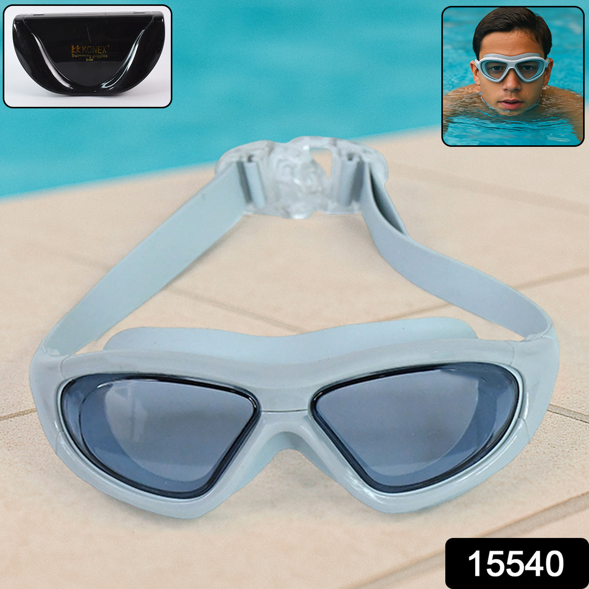 Premium Wide Vision Swimming Goggles With Protective Hard Case (1 Pc)