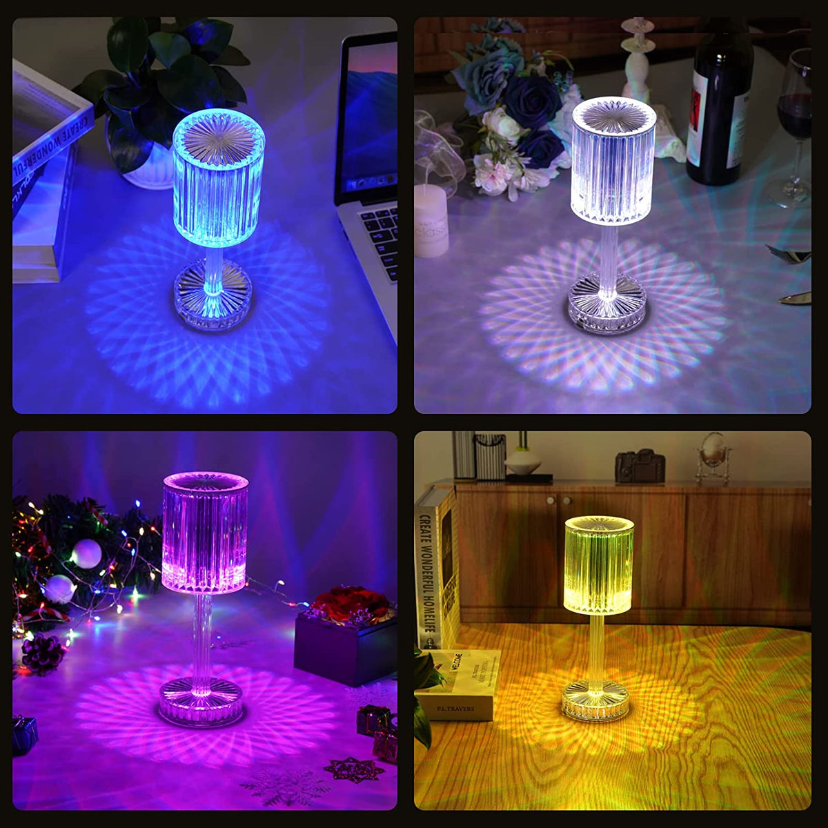 6605 Crystal Table Lamp  Touch Control Atmosphere Nightstand Lamp With Usb Charging Line