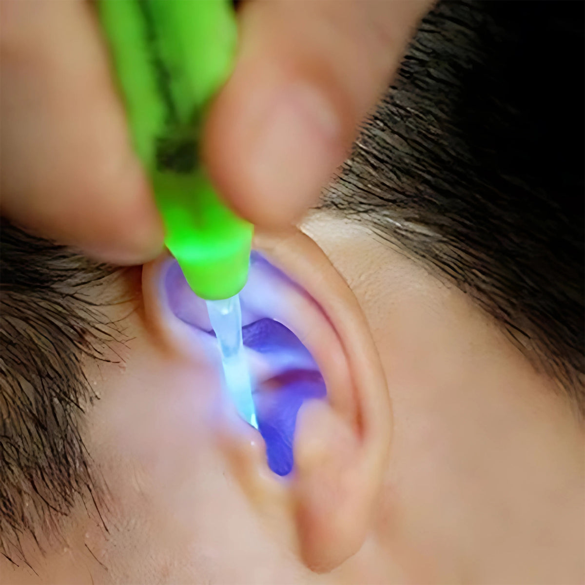 Green Led Flashlight Earpick With Tweezer (1 Pc)