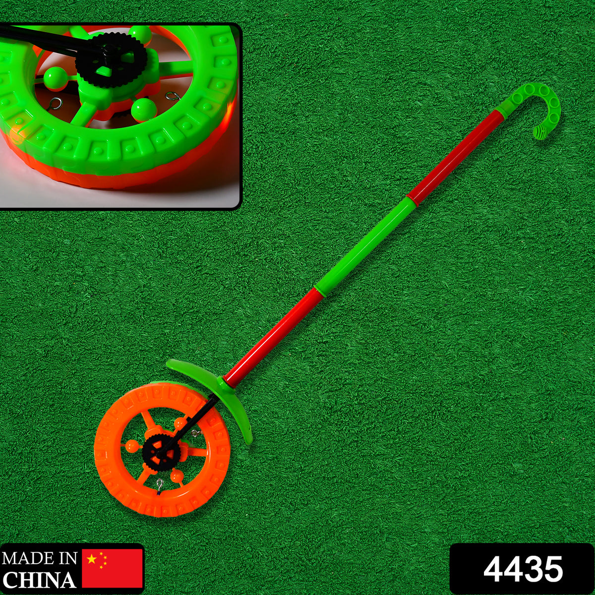 4435 Plastic Single Wheel Push Run Toy With Handle And Two Lights On Wheel. Push Toy For Kids.