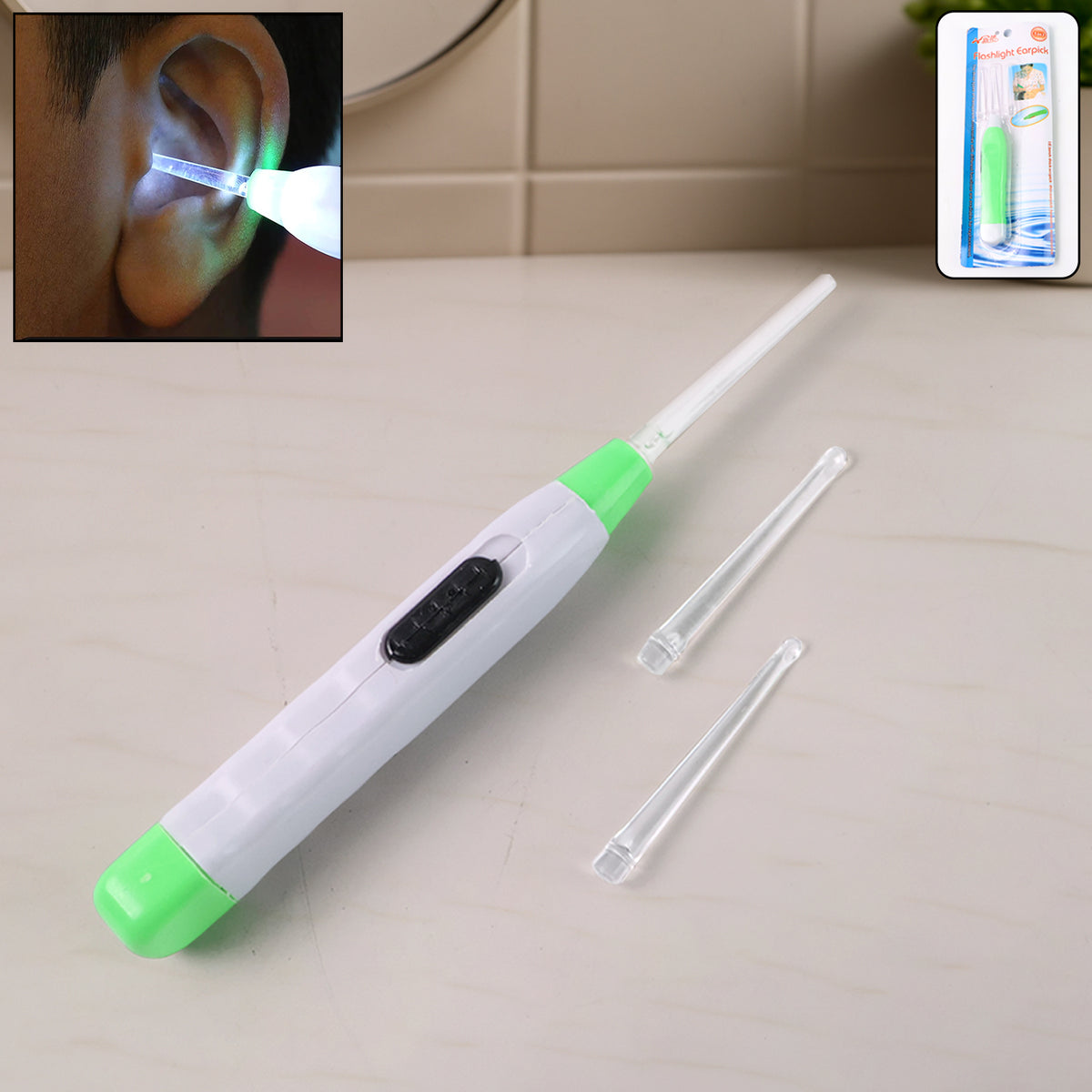 White Led Flashlight Earpick With Tweezer (1 Pc)