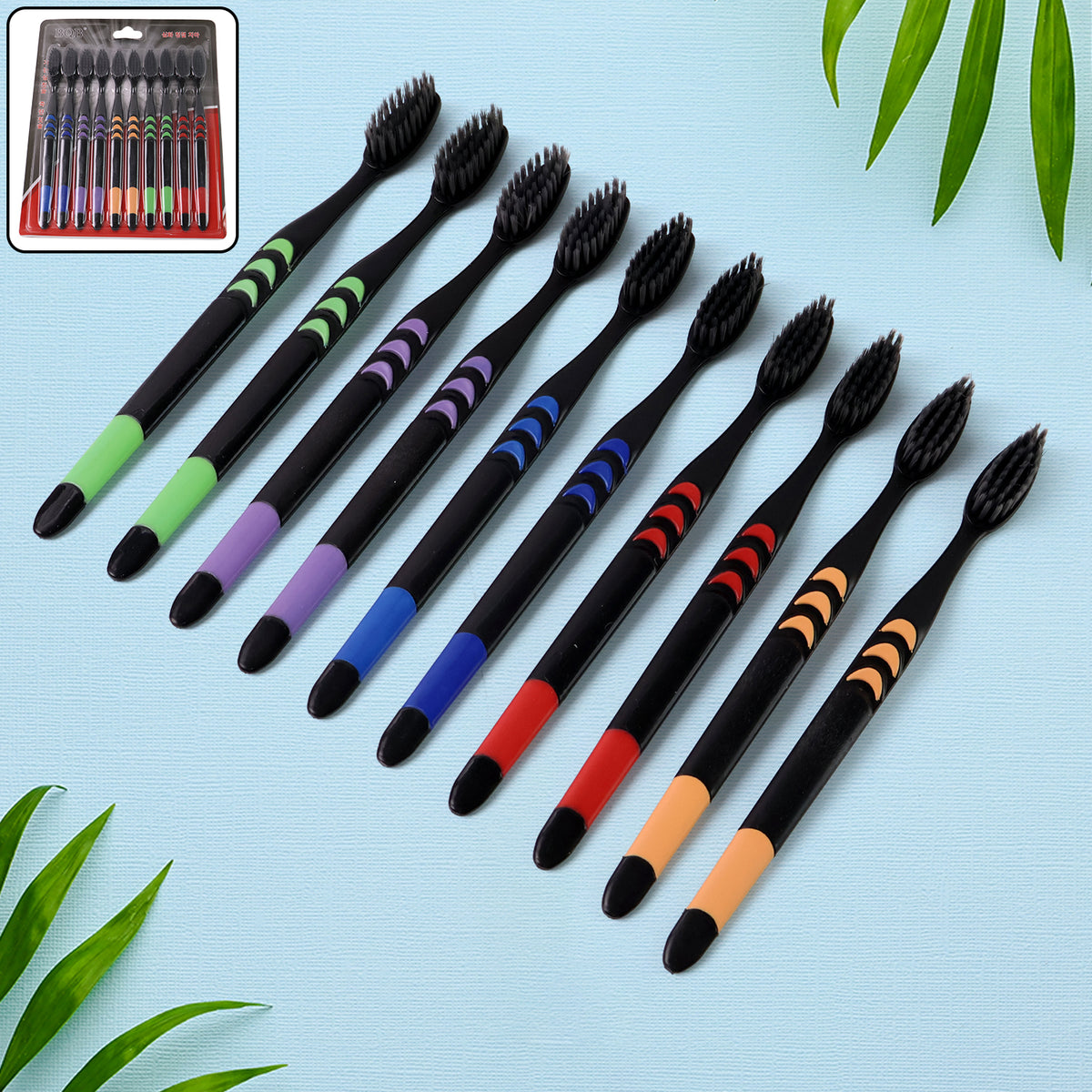 Soft Toothbrush With Plastic Round Box For Men And Women Kids Adultsplastic Toothbrush (10 Pcs Set)
