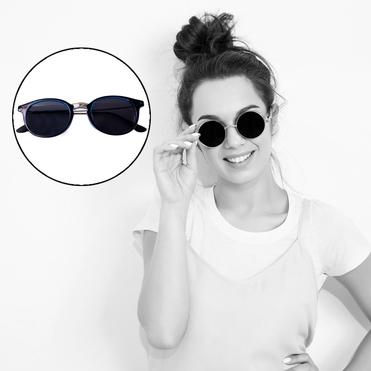 Blue Uv Protected Round Sunglasses Classic Sunglasses For Men  Women Lightweight