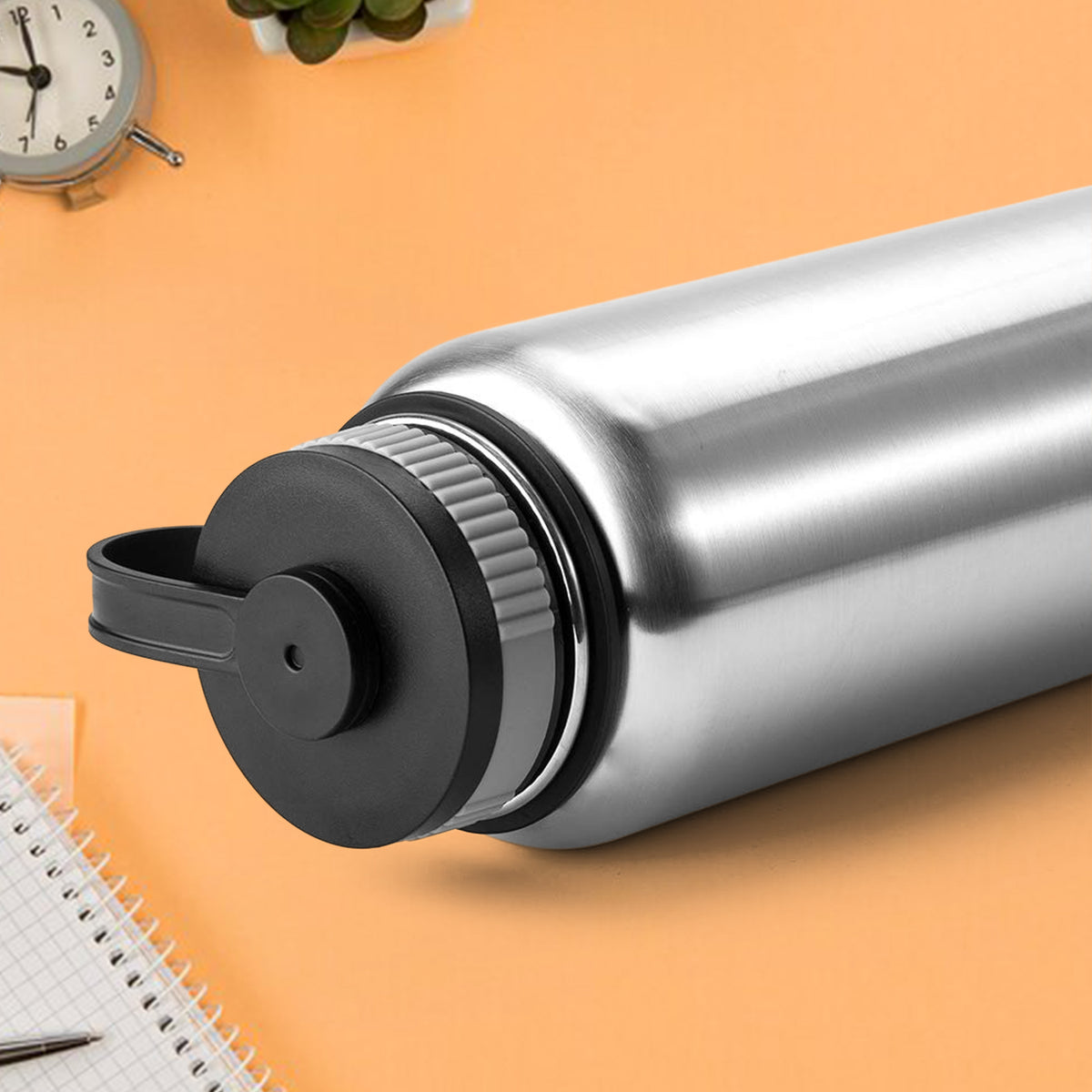 Silver Stainless Steel Double Wall Vacuum-insulated Drink Water Bottle (1000 Ml)