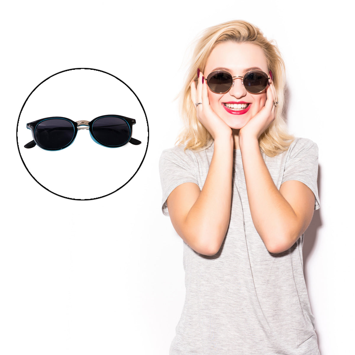 Sky Blue Uv Protected Round Sunglasses Classic Sunglasses For Men  Women Lightweight