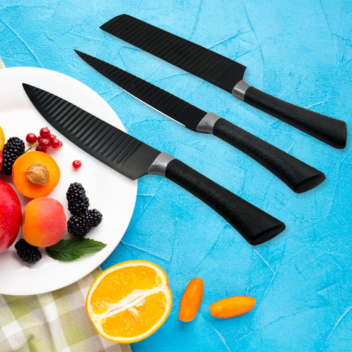 5629 6 Pieces Professional Kitchen Knife Set Meat Knife Chefs Knife With Non-slip Handle For Home Kitchen And Restaurant With Chef Peeler And Scissor (Stainless Steel  6 Pcs Set)