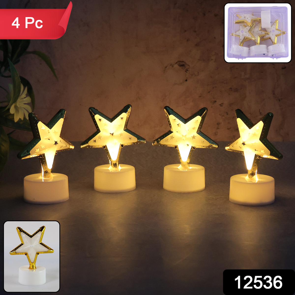 Decorative Star Shaped Flameless Led Candles (4 Pc)