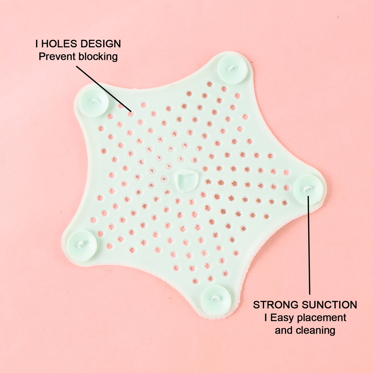 Mint Green Silicone Star Shaped Sink Filter Bathroom Hair Catcher Drain Strainers For Basin
